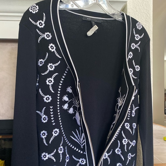 Black Cardigan with Fine White Floral Embroidery & Beaded - Picture 8 of 10